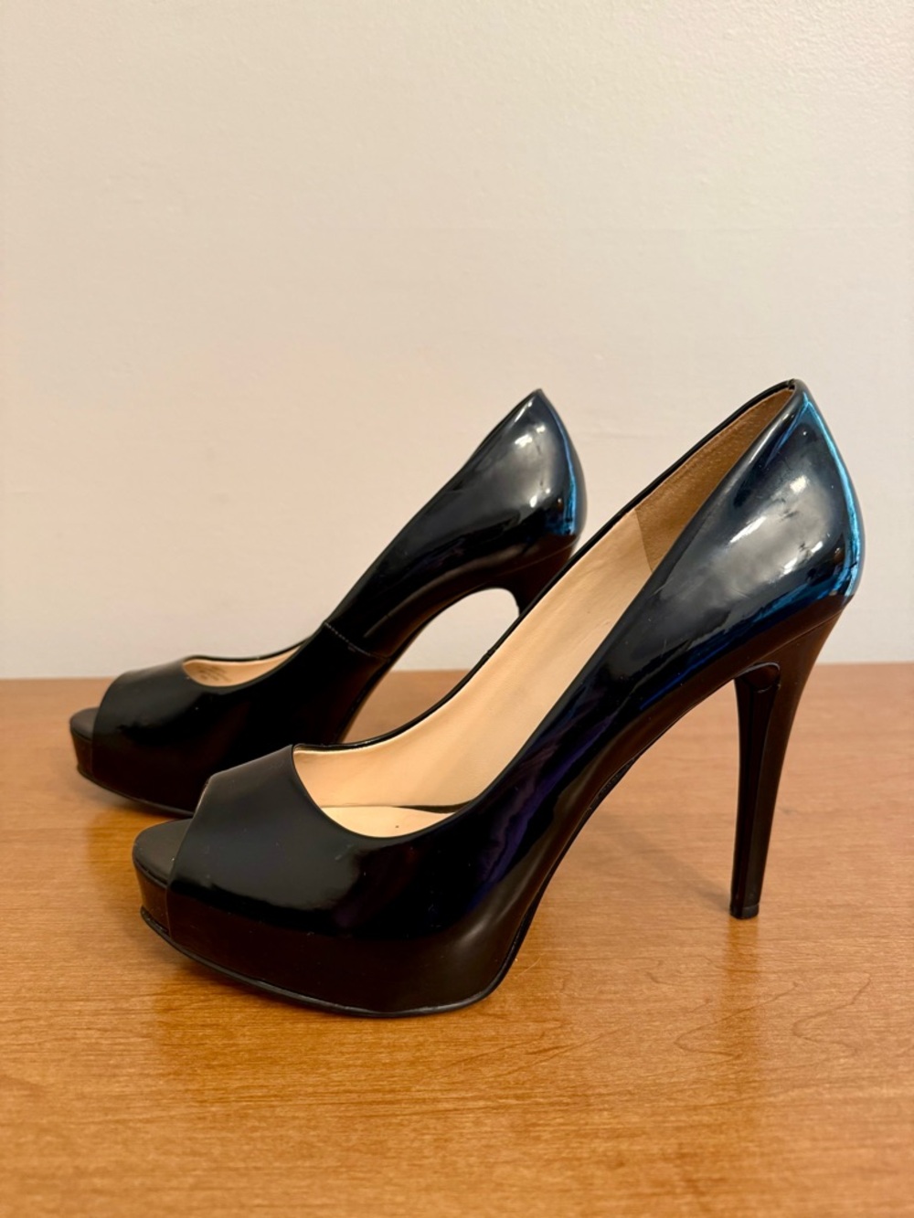 Classic Black Patent Peep-Toe High Heels